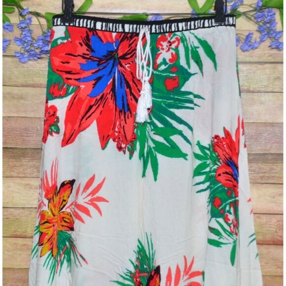 Flying Tomato Floral Pull On A-Line Maxi Skirt Size M Tie Hawaiian Print Casual - Picture 3 of 9